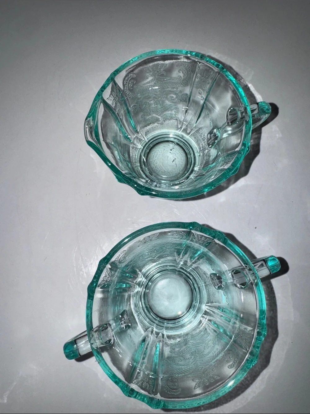 Indiana Glass Aqua Madrid Recollection Creamer and Sugar Set 3.25”